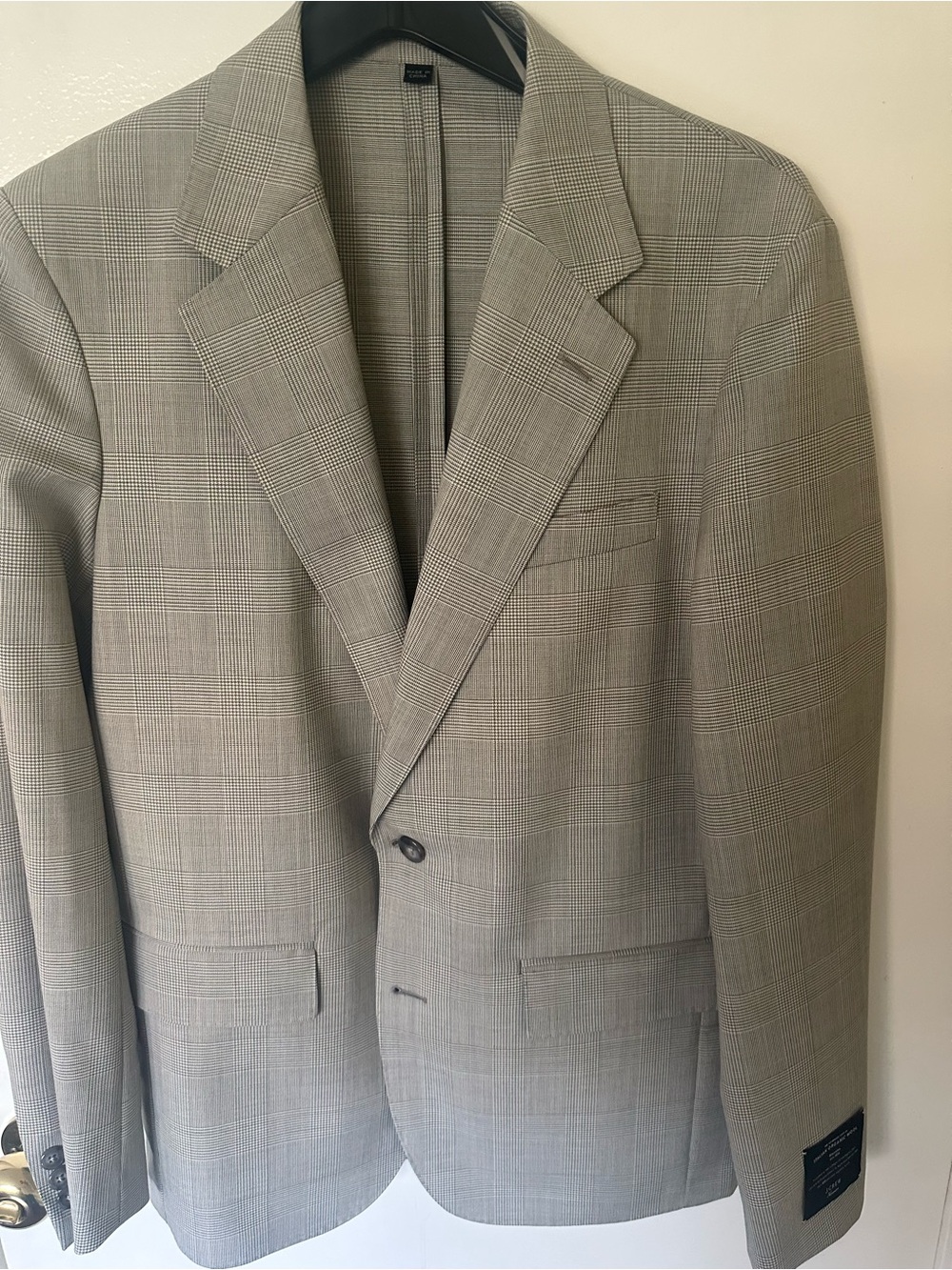 J.Crew Men's Italian Organic Wood Gray Glen Plaid Blazer, Size 36 R
